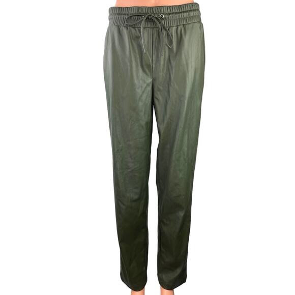 Ann Taylor LOFT Pants - LOFT Green Faux Vegan Leather High Rise Elastic Waist Drawstring Trouser Pants S